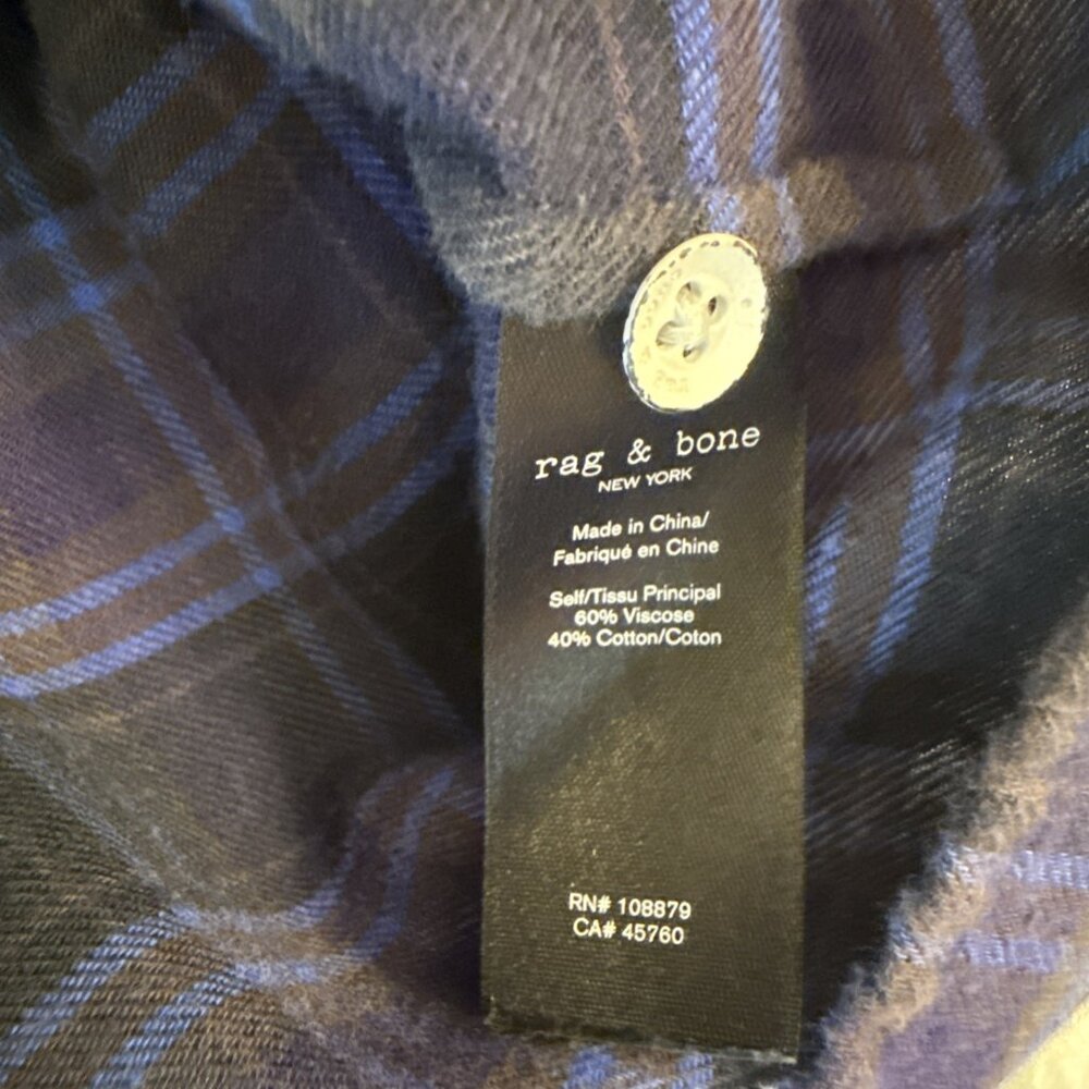rag & bone Navy and Black Plaid Long-Sleeve Button Shirt with Subtle Purple - Picture 4 of 7
